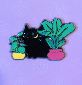 Black Cat Among Houseplants Hard Enamel Pin - 1.5"