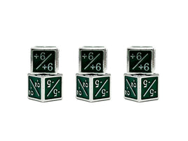 +1/+1 & -1/-1 D6 Green Pack of 6 CCG Metal Dice