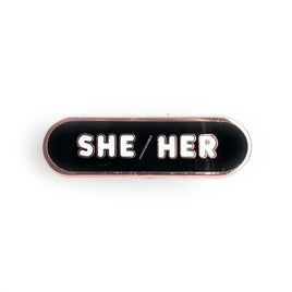 Pride Pals Pronoun Enamel Pin - She/Her (Black)