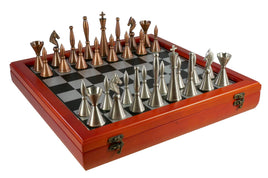 Chess Set - Brass Art Deco with Cherry Stained Chest