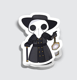 Chibi Plague Doctor With D20 Lantern Sticker - 3"