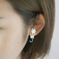 925 Sterling Silver Cat & Fish Earrings - The Mage's Emporium Kore Kawaii Kore Kawaii Shopify Collective Used English Japanese Style Comic Book