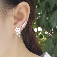 925 Sterling Silver Cat & Fish Earrings - The Mage's Emporium Kore Kawaii Kore Kawaii Shopify Collective Used English Japanese Style Comic Book