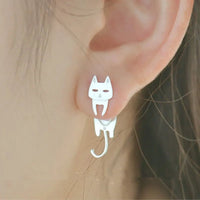 925 Sterling Silver Cat & Fish Earrings - The Mage's Emporium Kore Kawaii Kore Kawaii Shopify Collective Used English Japanese Style Comic Book