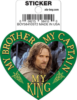 Ata-Boy Stickers: Die Cut Vinyl Sticker - 3" - Lord of the Rings - Aragorn - My King, My Brother, My Captain - Heart Shaped