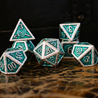 Ballad of the Bard Green and Silver Metal Dice Set