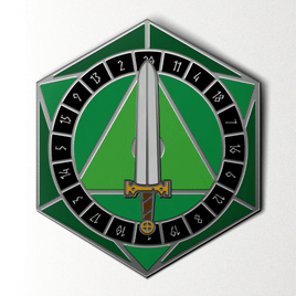 D20 Sword Spinner Pin - Hard Enamel Adventure Dice Pin Metal by Norse Foundry