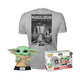 Funko Pop! & Tee Star Wars: The Mandalorian - Grogu with Cookie Flocked Exclusive Size L