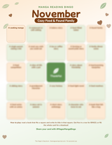 Manga Reading Bingo: November (Printable PDF, English & Spanish)