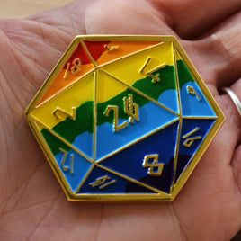 Pride and Gold Rainbow D20 Pin (Large)