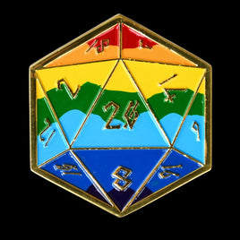 Pride and Gold Rainbow D20 Pin