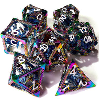 Miniature Rainbow Dragon Metal RPG Dice Set | 7 Pieces