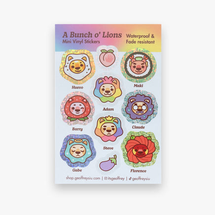 A Bunch O' Lions Mini Vinyl Sticker Sheet - The Mage's Emporium Geoffrey Siu Art LLC Geoffrey Siu Art LLC Shopify Collective Used English Sticker Sheet Japanese Style Comic Book