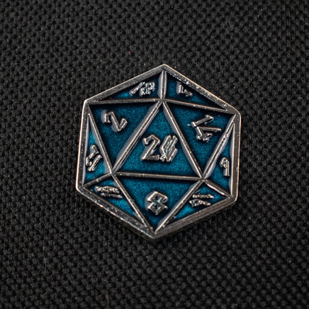 Aqua and Silver D20 Pin - The Mage's Emporium Misty Mountain Gaming Misty Mountain Gaming Shopify Collective Used English Pin Japanese Style Comic Book