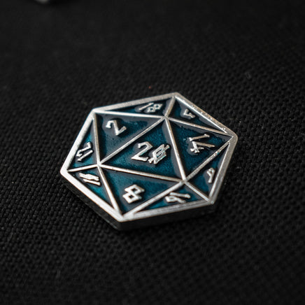 Aqua and Silver D20 Pin - The Mage's Emporium Misty Mountain Gaming Misty Mountain Gaming Shopify Collective Used English Pin Japanese Style Comic Book