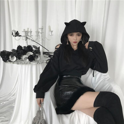 Black Cat Hoodie - The Mage's Emporium Kore Kawaii Kore Kawaii Shopify Collective Used English Japanese Style Comic Book