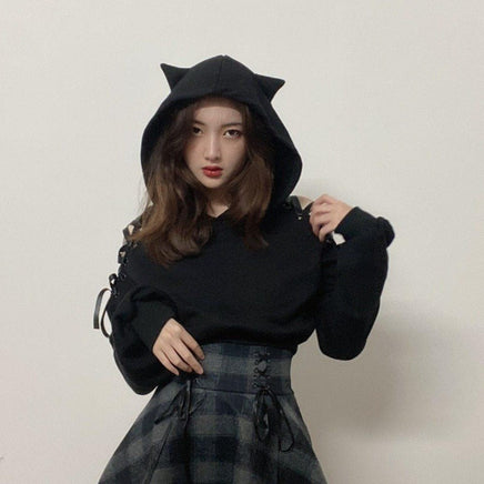 Black Cat Hoodie - The Mage's Emporium Kore Kawaii Kore Kawaii Shopify Collective Used English Japanese Style Comic Book