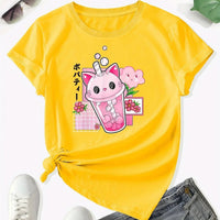 Boba Tea Cat Cup T-Shirt - The Mage's Emporium Kore Kawaii Kore Kawaii Shopify Collective Used English Japanese Style Comic Book