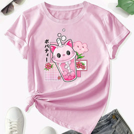 Boba Tea Cat Cup T-Shirt - The Mage's Emporium Kore Kawaii Kore Kawaii Shopify Collective Used English Japanese Style Comic Book
