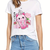 Boba Tea Cat Cup T-Shirt - The Mage's Emporium Kore Kawaii Kore Kawaii Shopify Collective Used English Japanese Style Comic Book