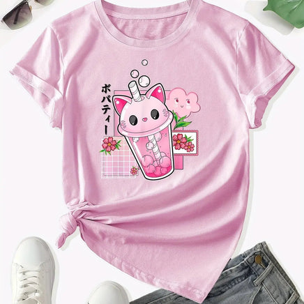 Boba Tea Cat Cup T-Shirt - The Mage's Emporium Kore Kawaii Kore Kawaii Shopify Collective Used English Japanese Style Comic Book