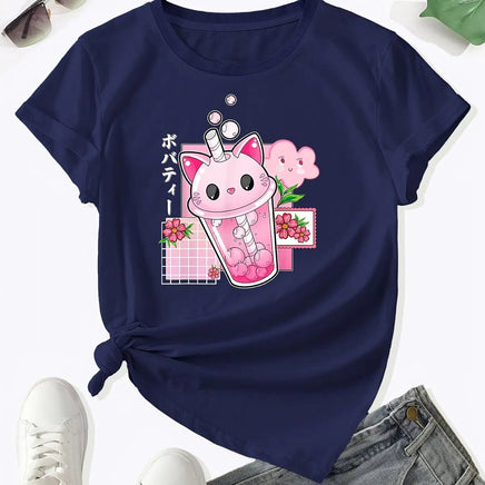 Boba Tea Cat Cup T-Shirt - The Mage's Emporium Kore Kawaii Kore Kawaii Shopify Collective Used English Japanese Style Comic Book