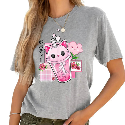 Boba Tea Cat Cup T-Shirt - The Mage's Emporium Kore Kawaii Kore Kawaii Shopify Collective Used English Japanese Style Comic Book