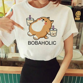 "Bobaholic" Shiba Inu T-Shirt - The Mage's Emporium Kore Kawaii Kore Kawaii Shopify Collective Used English Japanese Style Comic Book