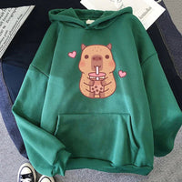 Capybara Hearts Boba Tea Hoodie - The Mage's Emporium Kore Kawaii Kore Kawaii Shopify Collective Used English Japanese Style Comic Book