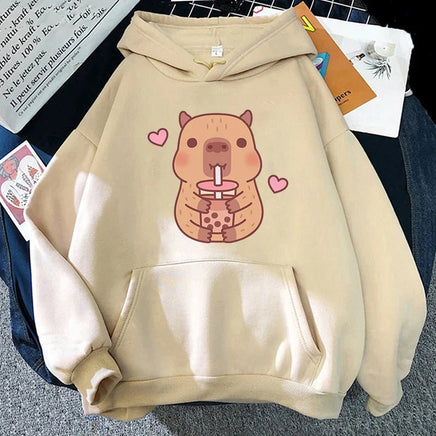 Capybara Hearts Boba Tea Hoodie - The Mage's Emporium Kore Kawaii Kore Kawaii Shopify Collective Used English Japanese Style Comic Book