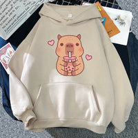 Capybara Hearts Boba Tea Hoodie - The Mage's Emporium Kore Kawaii Kore Kawaii Shopify Collective Used English Japanese Style Comic Book