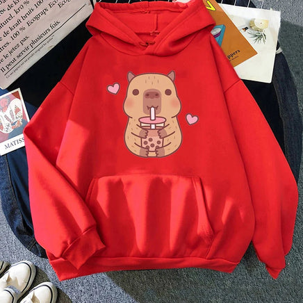 Capybara Hearts Boba Tea Hoodie - The Mage's Emporium Kore Kawaii Kore Kawaii Shopify Collective Used English Japanese Style Comic Book