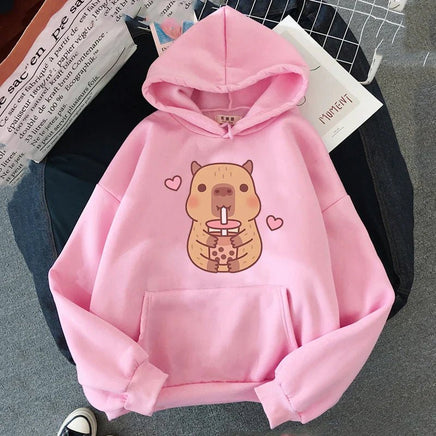 Capybara Hearts Boba Tea Hoodie - The Mage's Emporium Kore Kawaii Kore Kawaii Shopify Collective Used English Japanese Style Comic Book