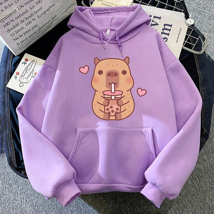 Capybara Hearts Boba Tea Hoodie - The Mage's Emporium Kore Kawaii Kore Kawaii Shopify Collective Used English Japanese Style Comic Book