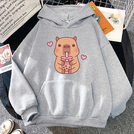 Capybara Hearts Boba Tea Hoodie - The Mage's Emporium Kore Kawaii Kore Kawaii Shopify Collective Used English Japanese Style Comic Book