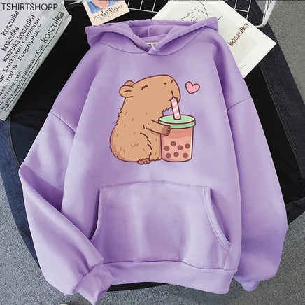 Capybara Loves Boba Tea Hoodie - The Mage's Emporium Kore Kawaii Kore Kawaii Shopify Collective Used English Japanese Style Comic Book