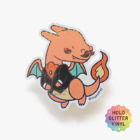 Charmzard Glitter Sticker (3") - The Mage's Emporium Geoffrey Siu Art LLC Geoffrey Siu Art LLC Shopify Collective Used English Glitter Sticker Japanese Style Comic Book