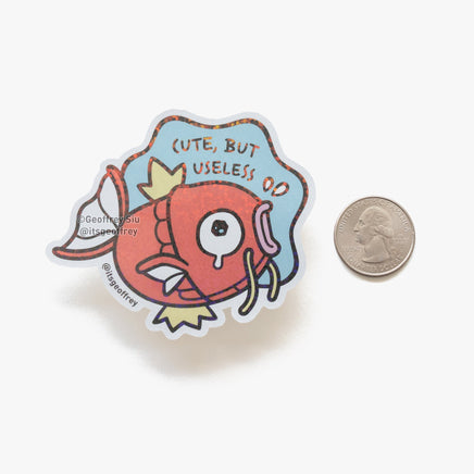 Cute, But Useless Magikarp Glitter Sticker (3") - The Mage's Emporium Geoffrey Siu Art LLC Geoffrey Siu Art LLC Shopify Collective Used English Glitter Sticker Japanese Style Comic Book