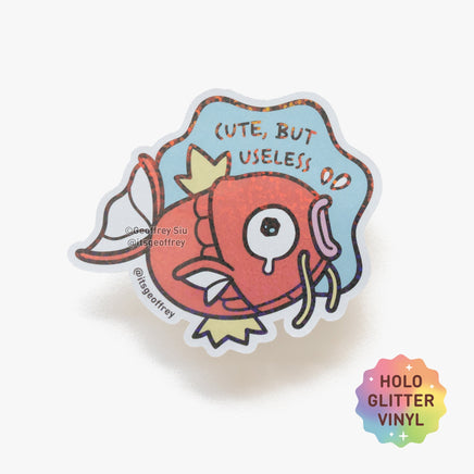 Cute, But Useless Magikarp Glitter Sticker (3") - The Mage's Emporium Geoffrey Siu Art LLC Geoffrey Siu Art LLC Shopify Collective Used English Glitter Sticker Japanese Style Comic Book