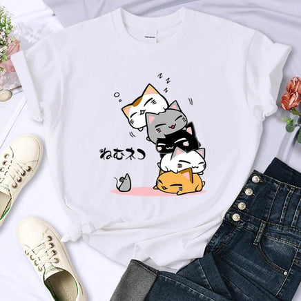 Cute Sleepy Cats T-Shirt - The Mage's Emporium Kore Kawaii Kore Kawaii Shopify Collective Used English Japanese Style Comic Book