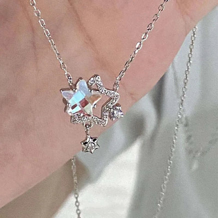 Double Star Rhinestone Pendant Necklace - The Mage's Emporium Kore Kawaii Kore Kawaii Shopify Collective Used English Japanese Style Comic Book