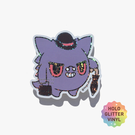 Gengarious Holographic Glitter Sticker - The Mage's Emporium Geoffrey Siu Art LLC Geoffrey Siu Art LLC Shopify Collective Used English Glitter Sticker Japanese Style Comic Book