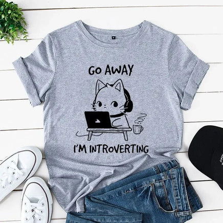 "Go Away I'm Introverting" Cat T-Shirt - The Mage's Emporium Kore Kawaii Kore Kawaii Shopify Collective Used English Japanese Style Comic Book