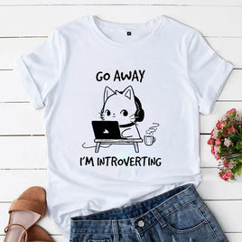 "Go Away I'm Introverting" Cat T-Shirt - The Mage's Emporium Kore Kawaii Kore Kawaii Shopify Collective Used English Japanese Style Comic Book