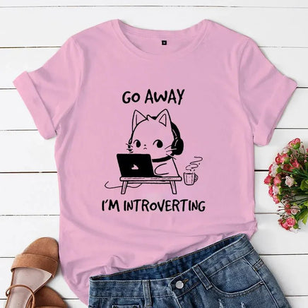 "Go Away I'm Introverting" Cat T-Shirt - The Mage's Emporium Kore Kawaii Kore Kawaii Shopify Collective Used English Japanese Style Comic Book