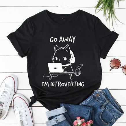 "Go Away I'm Introverting" Cat T-Shirt - The Mage's Emporium Kore Kawaii Kore Kawaii Shopify Collective Used English Japanese Style Comic Book