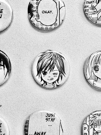 Handmade Button Badges From Recycled Manga - The Mage's Emporium The Mage's Emporium Used English Button Japanese Style Comic Book