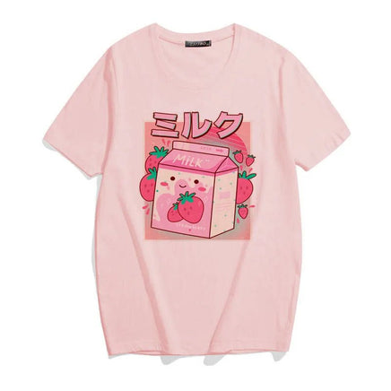 Japanese Strawberry Milk T-Shirt - The Mage's Emporium Kore Kawaii Kore Kawaii Shopify Collective Used English Japanese Style Comic Book