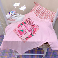 Japanese Strawberry Milk T-Shirt - The Mage's Emporium Kore Kawaii Kore Kawaii Shopify Collective Used English Japanese Style Comic Book