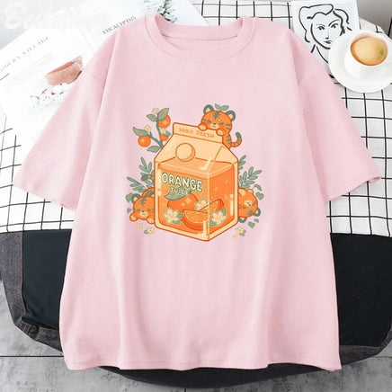 Kawaii Tiger Orange Juice T-Shirt - The Mage's Emporium Kore Kawaii Kore Kawaii Shopify Collective Used English Japanese Style Comic Book